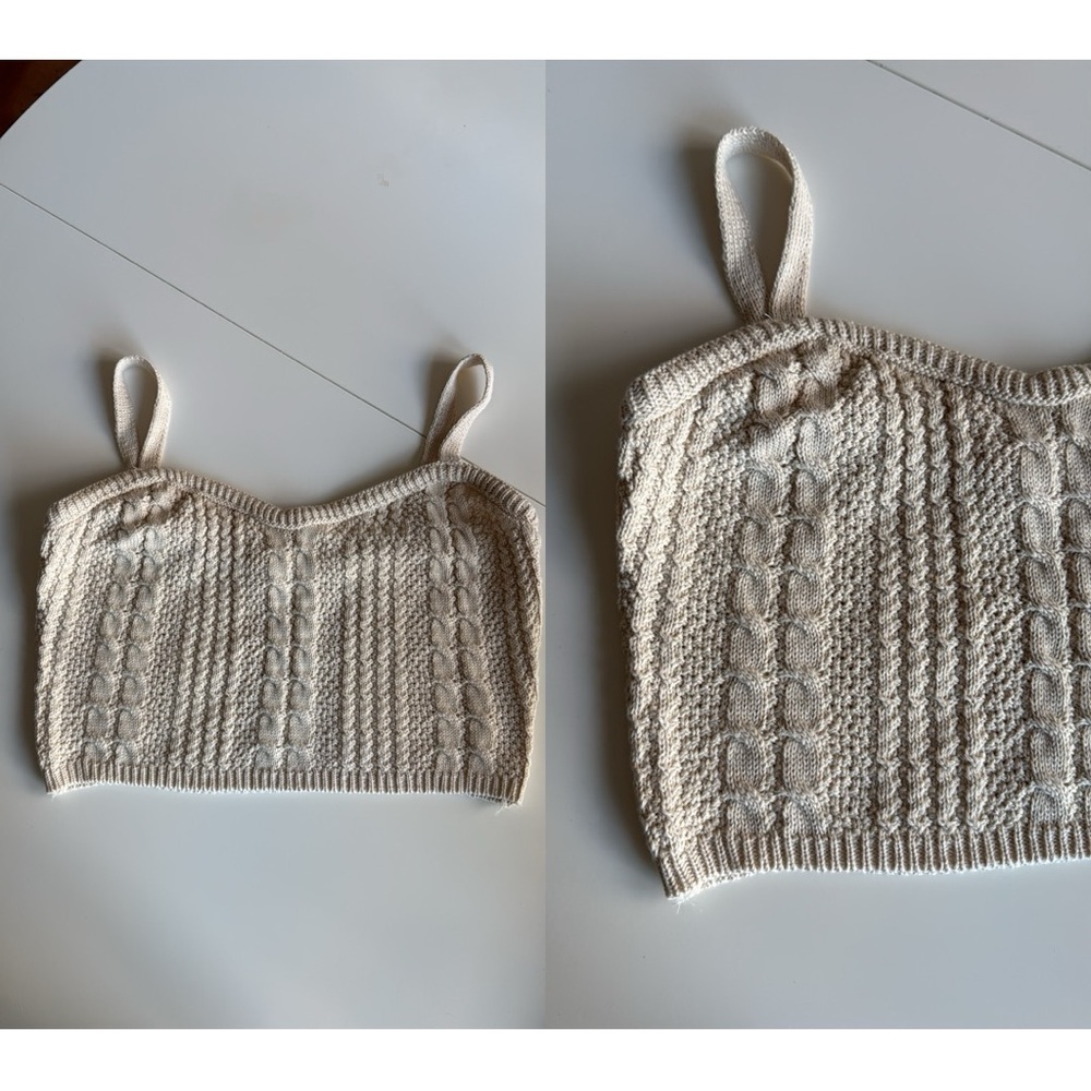 Cream Knit Cropped Tank Top, Size S